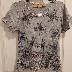 Agan Traders Boho Top Hippie shirt Gray sz Med womens